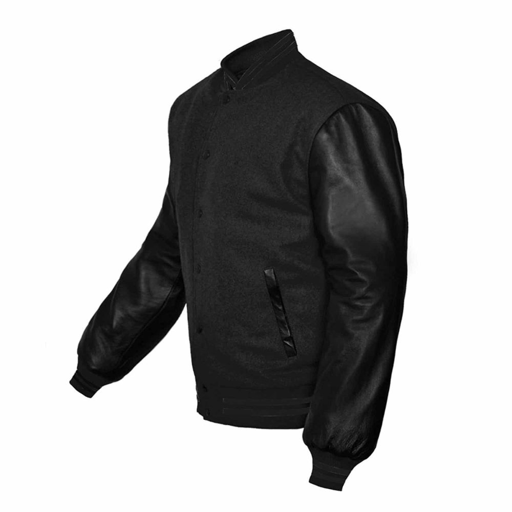 Men's Red Wool Varsity Jacket - Black Leather Sleeves Style