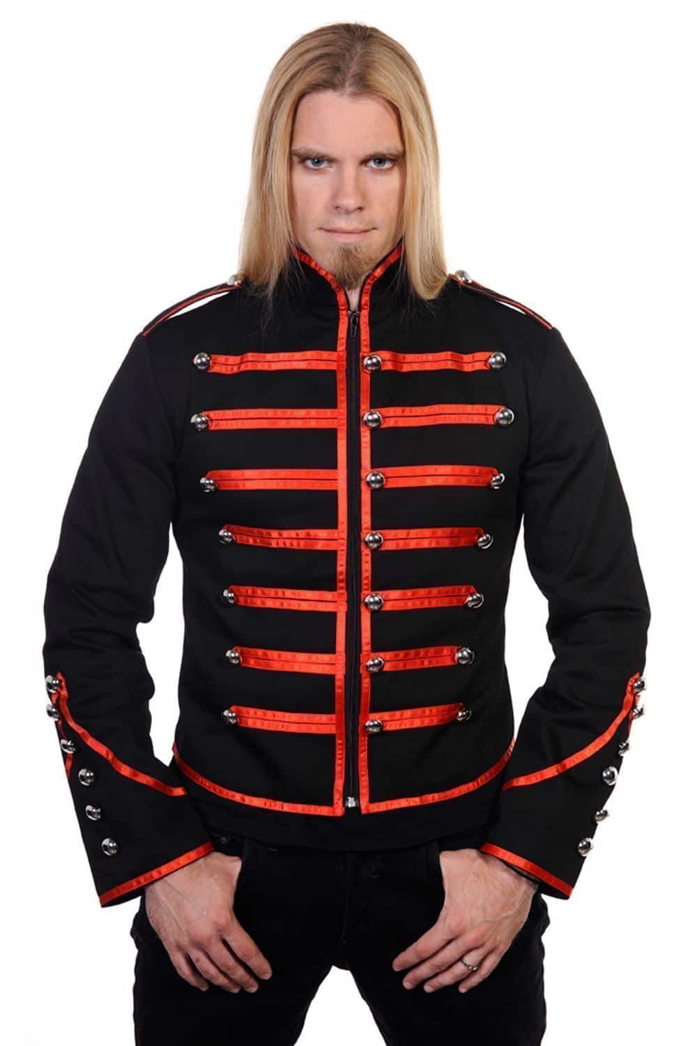 Oneforus Men's Unique Gothic Steampunk Black Parade Military Marching Band  Drummer Jacket Goth Punk Coats