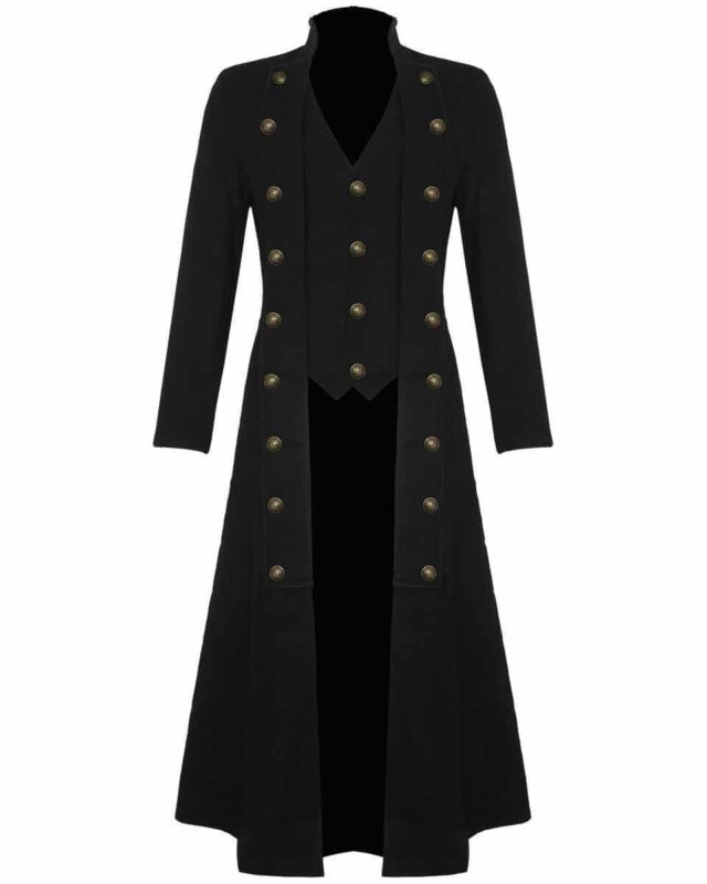 Black Steampunk Military Trench Coat Long Jacket Gothic