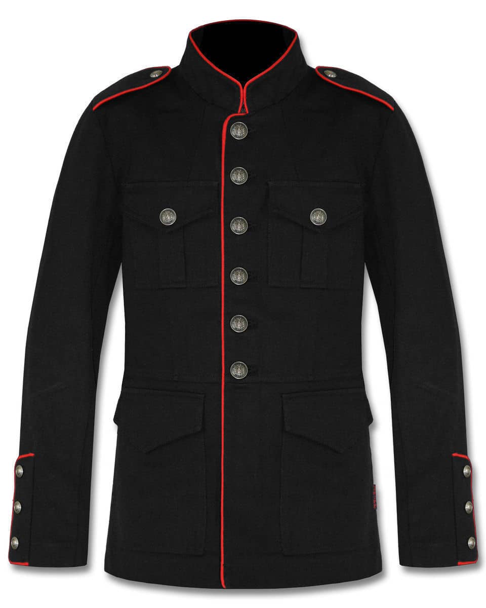 Black Military Jacket with Red Lining, Men's Military Jacket