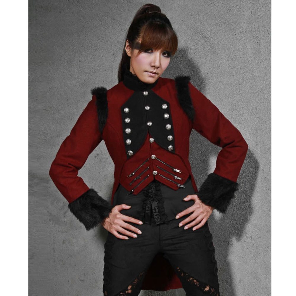 RQBL Military Tailcoat Jacket Red Black