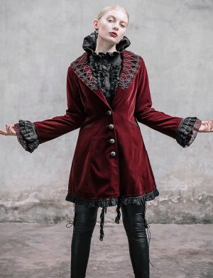 Black Red Long Gothic Jacket for Women | Made to Measure | Kilt and Jacks