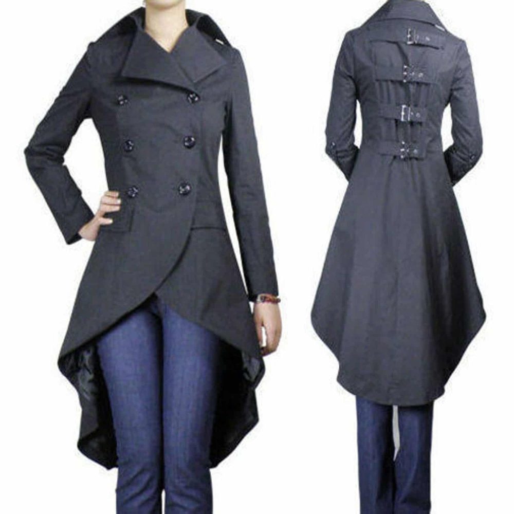 Gothic Punk Long Black Fishtail Coat/Long Jacket | Custom Made | Kilt ...