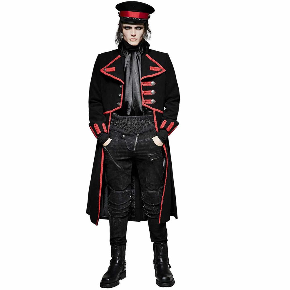 Womens Steampunk Military Coat Jacket Long Black Red Gothic Uniform - DARK  ROCK - Premium Gothic Clothing shop for men and women