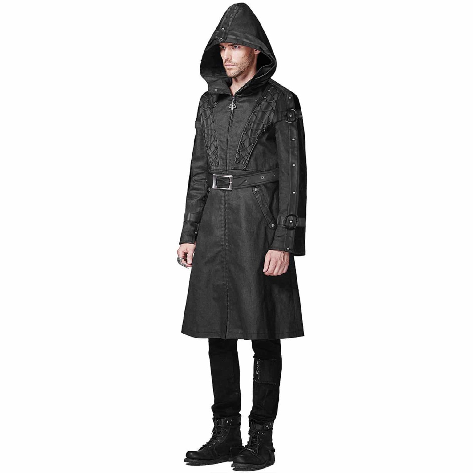 punk mens hooded jacket black