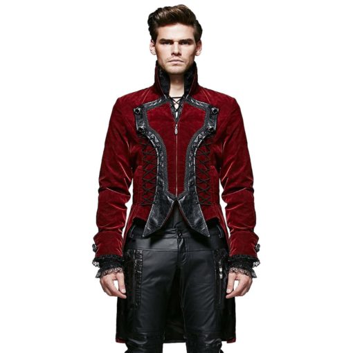 Punk Rave Braided Red Velvet GothicTailcoat Jacket | Custom Jacket ...