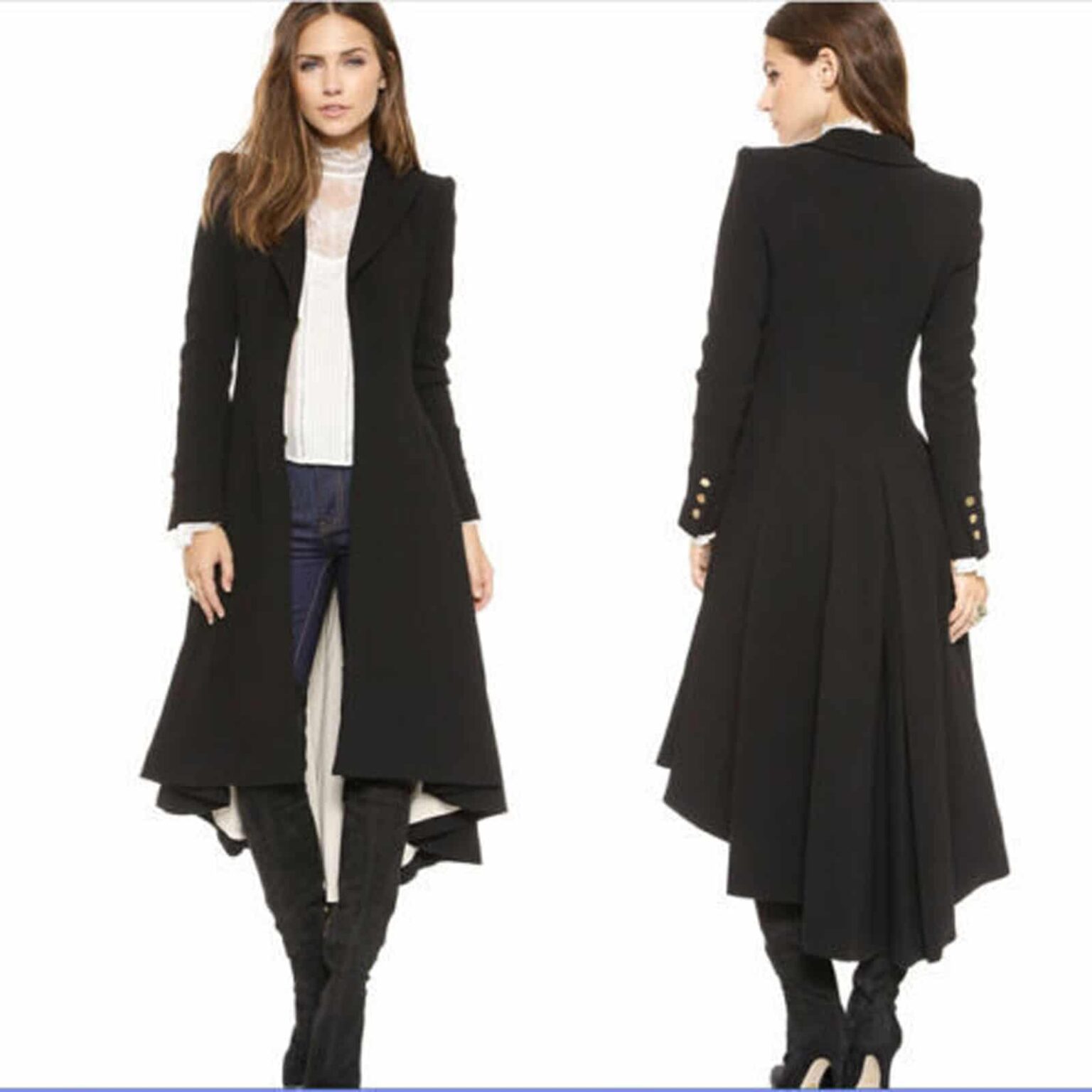 ladies long black military coat