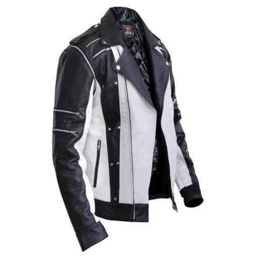 black and white leather jacket
