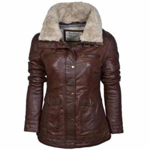 brown leather jacket with faux fur collar