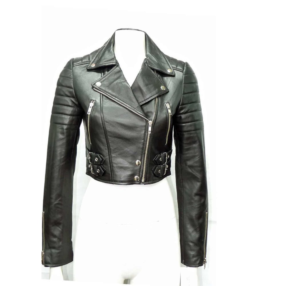 Black Women's Kirsi Leather Short Sleeve Jacket