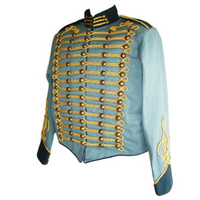 Blue Steampunk Military Jacket with Gold Braiding | Kilt and Jacks